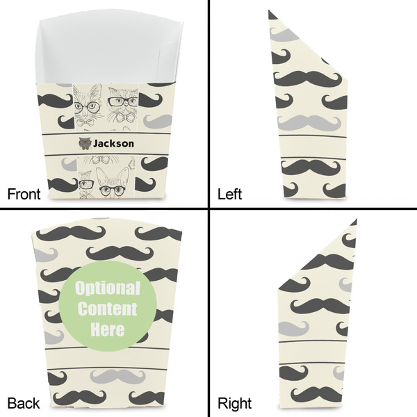 Hipster Cats & Mustache French Fry Favor Box - Front & Back View