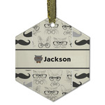 Hipster Cats & Mustache Flat Glass Ornament - Hexagon w/ Name or Text