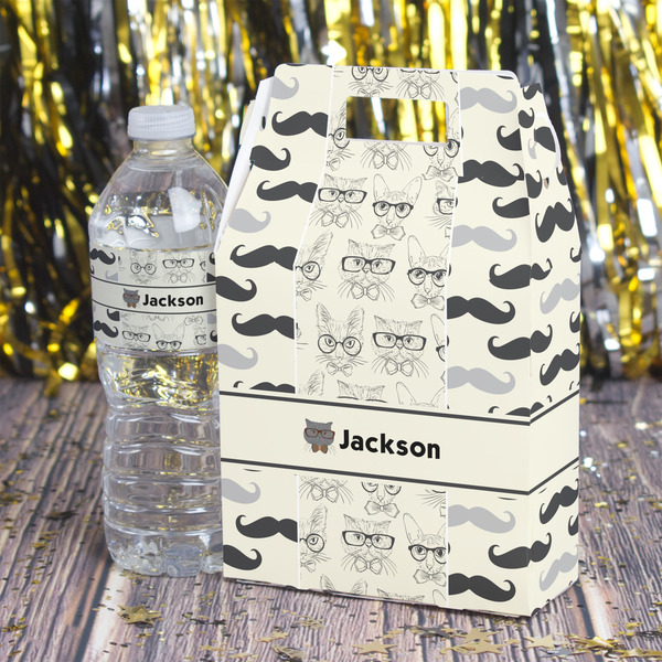 Hipster Cats & Mustache Gable Favor Box - In Context