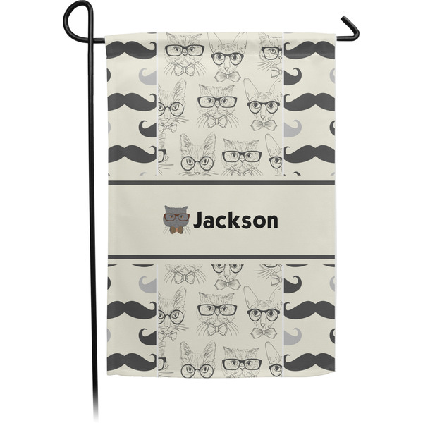 Custom Hipster Cats & Mustache Small Garden Flag - Single Sided w/ Name or Text