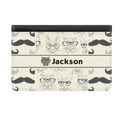 Hipster Cats & Mustache Genuine Leather ID & Card Wallet - Slim Style (Personalized)