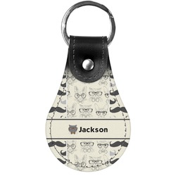 Hipster Cats & Mustache Genuine Leather Keychain (Personalized)