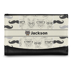 Hipster Cats & Mustache Genuine Leather Women's Wallet - Small (Personalized)