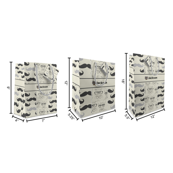 Hipster Cats & Mustache Gift Bags - All Sizes - Dimensions