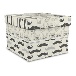 Hipster Cats & Mustache Gift Box with Lid - Canvas Wrapped - Large (Personalized)