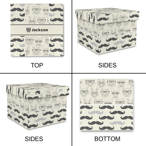 Hipster Cats & Mustache Gift Boxes with Lid - Canvas Wrapped - Medium - Approval