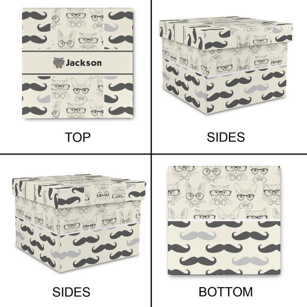 Hipster Cats & Mustache Gift Boxes with Lid - Canvas Wrapped - Small - Approval