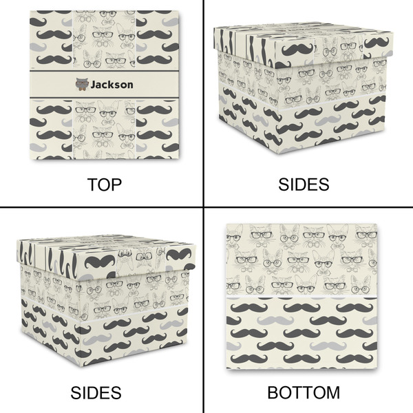 Hipster Cats & Mustache Gift Boxes with Lid - Canvas Wrapped - X-Large - Approval