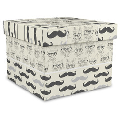 Hipster Cats & Mustache Gift Box with Lid - Canvas Wrapped - X-Large (Personalized)