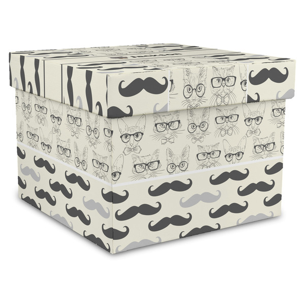 Custom Hipster Cats & Mustache Gift Box with Lid - Canvas Wrapped - X-Large (Personalized)