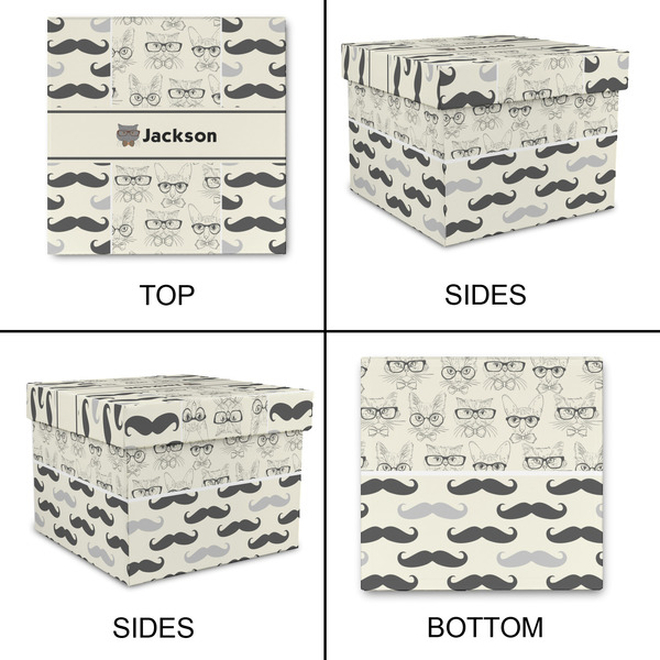 Hipster Cats & Mustache Gift Boxes with Lid - Canvas Wrapped - XX-Large - Approval