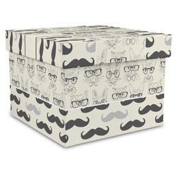 Hipster Cats & Mustache Gift Box with Lid - Canvas Wrapped - XX-Large (Personalized)