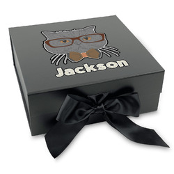 Hipster Cats & Mustache Gift Box with Magnetic Lid - Black (Personalized)