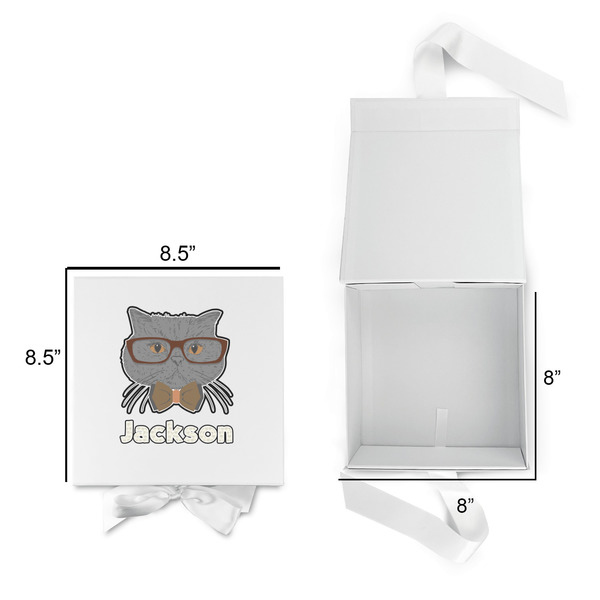 Hipster Cats & Mustache Gift Boxes with Magnetic Lid - White - Open & Closed