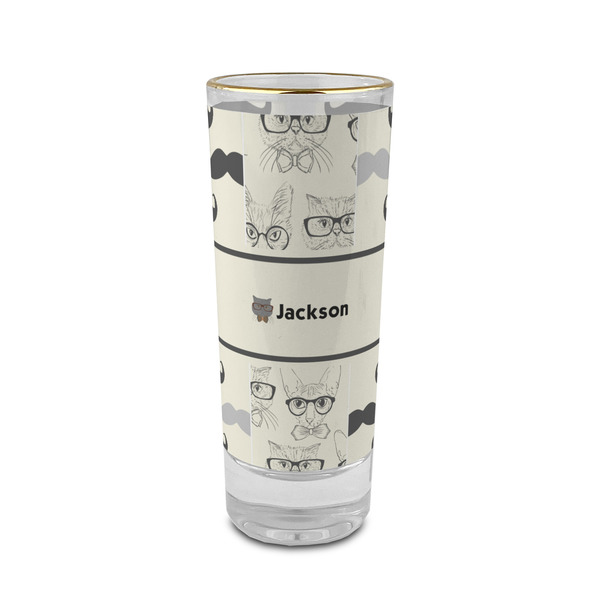 Custom Hipster Cats & Mustache 2 oz Shot Glass - Glass with Gold Rim (Personalized)
