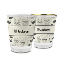 Hipster Cats & Mustache Glass Shot Glass - 1.5 oz (Personalized)