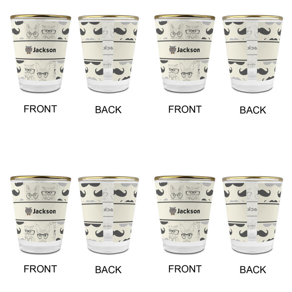 Hipster Cats & Mustache Glass Shot Glass - with gold rim - Set of 4 - APPROVAL