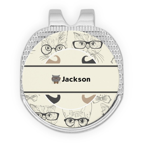 Custom Hipster Cats & Mustache Golf Ball Marker - Hat Clip - Silver