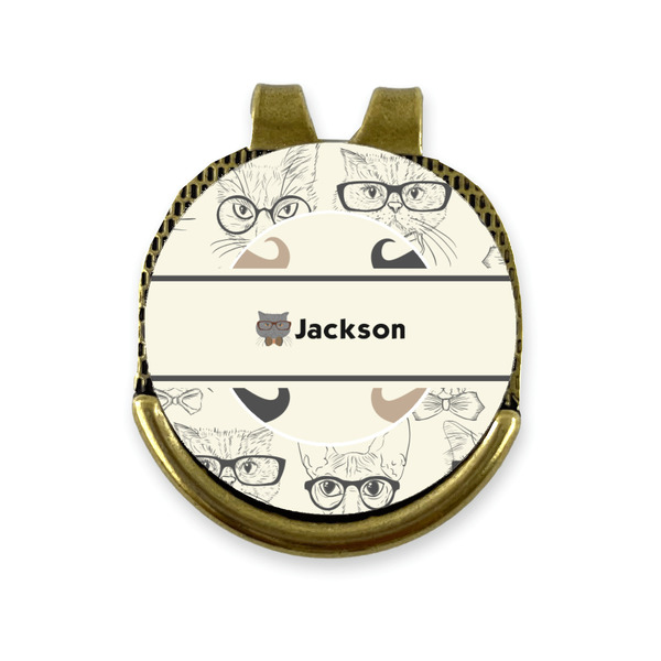Custom Hipster Cats & Mustache Golf Ball Marker - Hat Clip - Gold