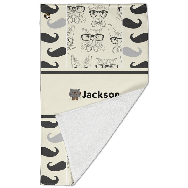 Hipster Cats & Mustache Golf Towel - Folded (Large)
