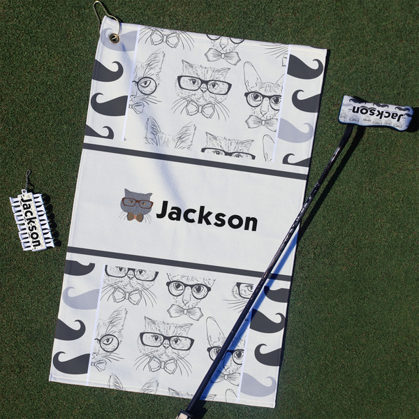 Custom Hipster Cats & Mustache Golf Towel Gift Set (Personalized)