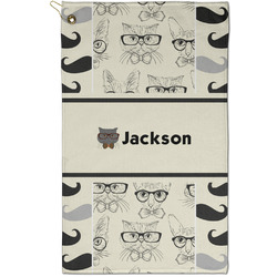 Hipster Cats & Mustache Golf Towel - Poly-Cotton Blend - Small w/ Name or Text