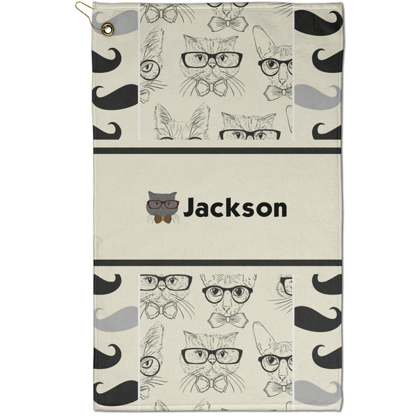 Custom Hipster Cats & Mustache Golf Towel - Poly-Cotton Blend - Small w/ Name or Text