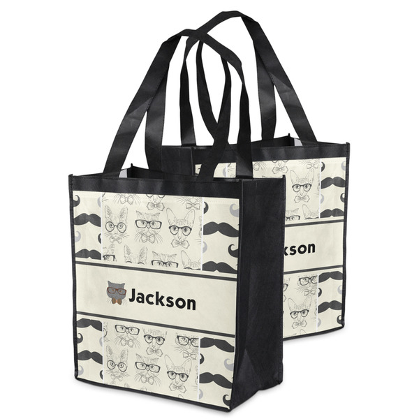 Hipster Cats & Mustache Grocery Bag - MAIN