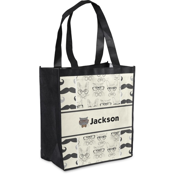 Custom Hipster Cats & Mustache Grocery Bag (Personalized)