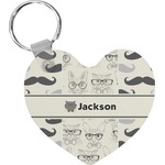Hipster Cats & Mustache Heart Plastic Keychain w/ Name or Text