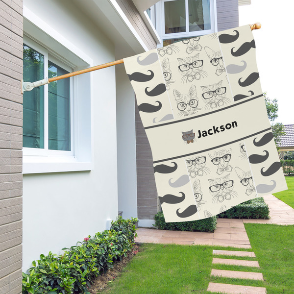 Hipster Cats & Mustache House Flags - Double Sided - LIFESTYLE