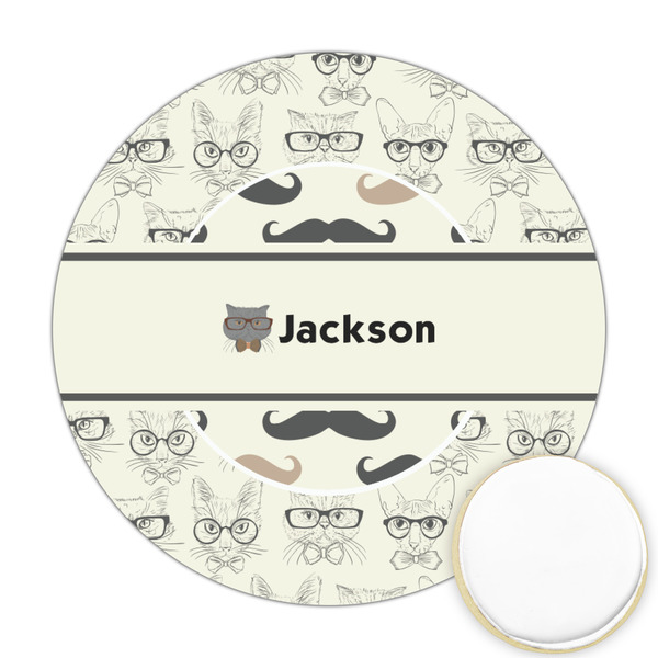 Custom Hipster Cats & Mustache Printed Cookie Topper - Round (Personalized)