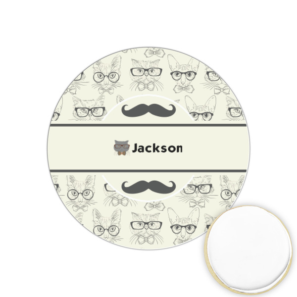 Custom Hipster Cats & Mustache Printed Cookie Topper - 1.25" (Personalized)