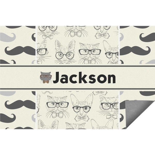 Custom Hipster Cats & Mustache Indoor / Outdoor Rug - 6'x8' w/ Name or Text