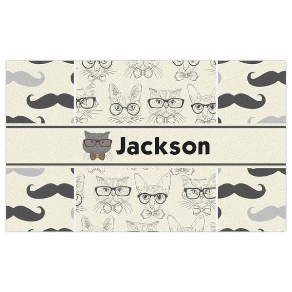 Hipster Cats & Mustache Indoor / Outdoor Rug - 3'x5' - Front Flat