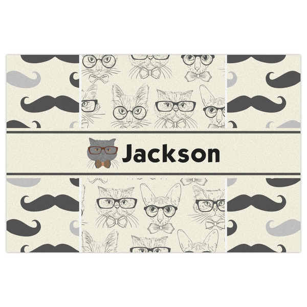 Hipster Cats & Mustache Indoor / Outdoor Rug - 4'x6' - Front Flat