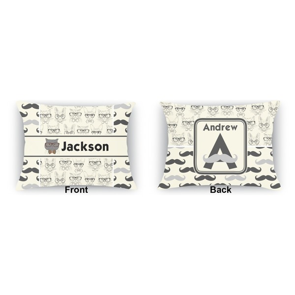 Hipster Cats & Mustache  Indoor Rectangular Burlap Pillow (Front and Back)