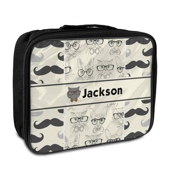 Custom Hipster Cats & Mustache Insulated Lunch Bag (Personalized)