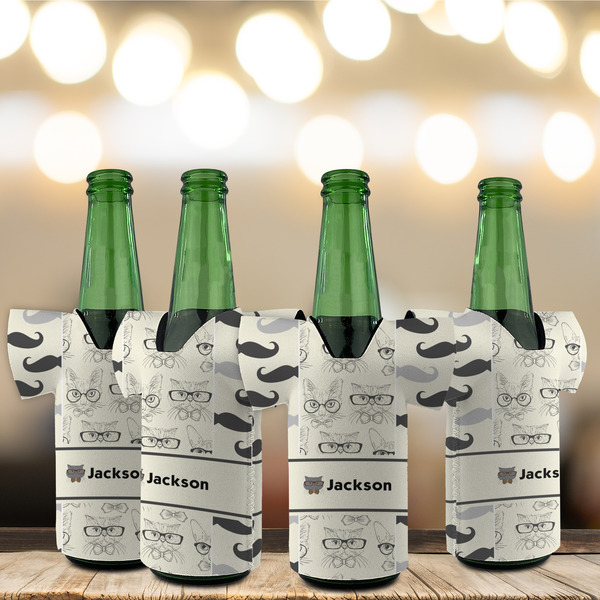 Hipster Cats & Mustache Jersey Bottle Cooler - Set of 4 - LIFESTYLE