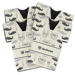 Hipster Cats & Mustache Jersey Bottle Cooler - Set of 4 (Personalized)
