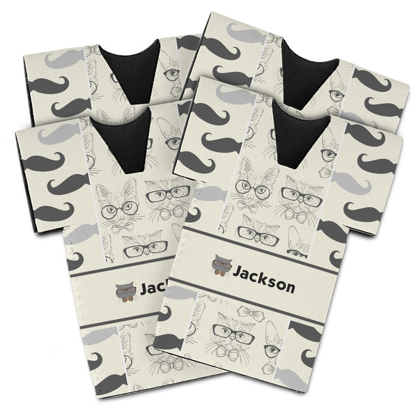 Hipster Cats & Mustache Jersey Bottle Cooler - Set of 4 - MAIN (flat)