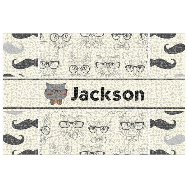 Custom Hipster Cats & Mustache Jigsaw Puzzle - 1000-piece (Personalized)