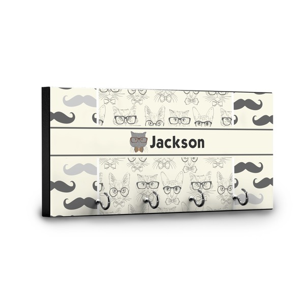 Hipster Cats & Mustache Key Hanger - Front View with Hooks