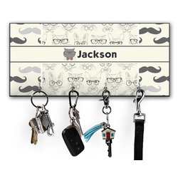 Hipster Cats & Mustache Key Hanger w/ 4 Hooks w/ Graphics and Text