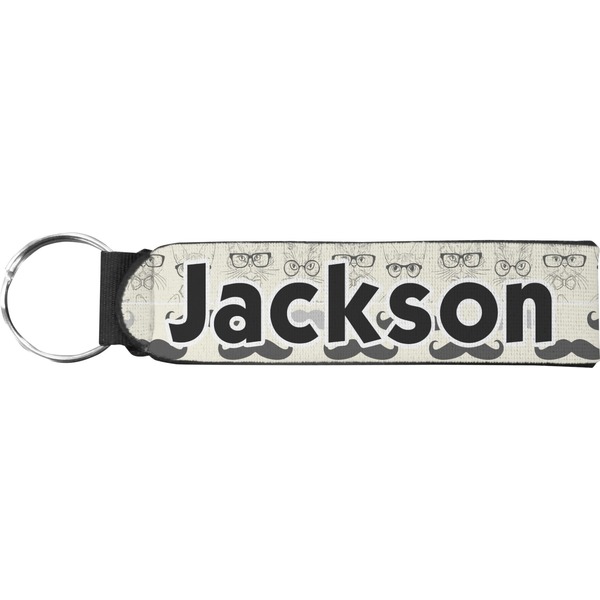 Custom Hipster Cats & Mustache Neoprene Keychain Fob (Personalized)