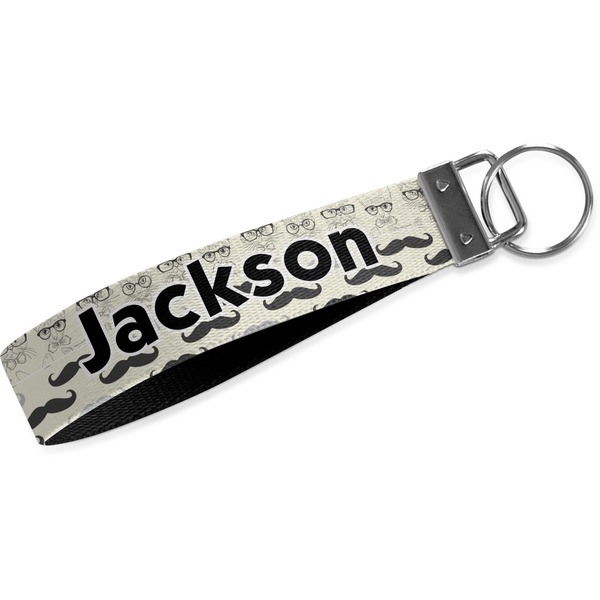 Custom Hipster Cats & Mustache Wristlet Webbing Keychain Fob (Personalized)