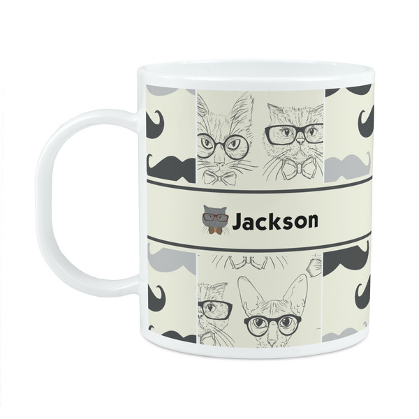 Custom Hipster Cats & Mustache Plastic Kids Mug (Personalized)