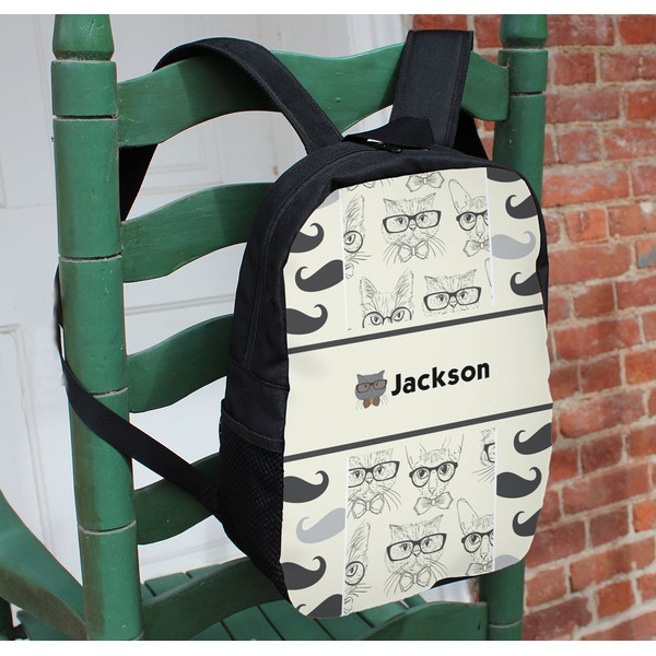 Hipster Cats & Mustache Kids Backpack - In Context