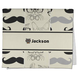 Hipster Cats & Mustache Kitchen Towel - Poly Cotton w/ Name or Text