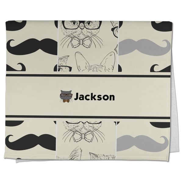 Custom Hipster Cats & Mustache Kitchen Towel - Poly Cotton w/ Name or Text